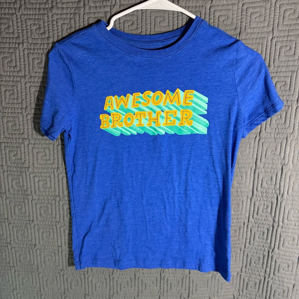 Cat & Jack T-Shirt Boys Size Medium 8/10 Awesome Brother Blue Short Sleeve